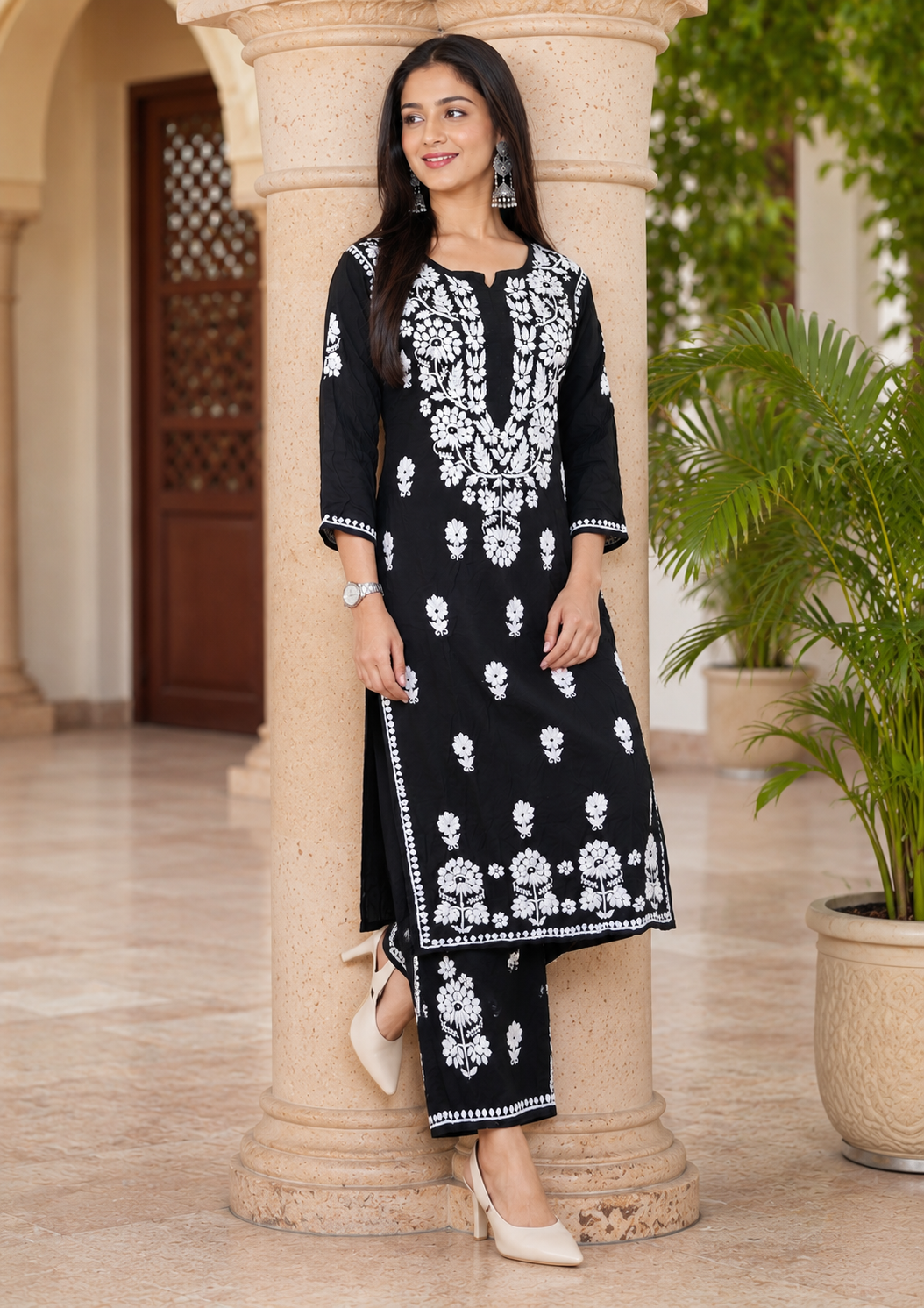 Black Chikankari Kurta Set