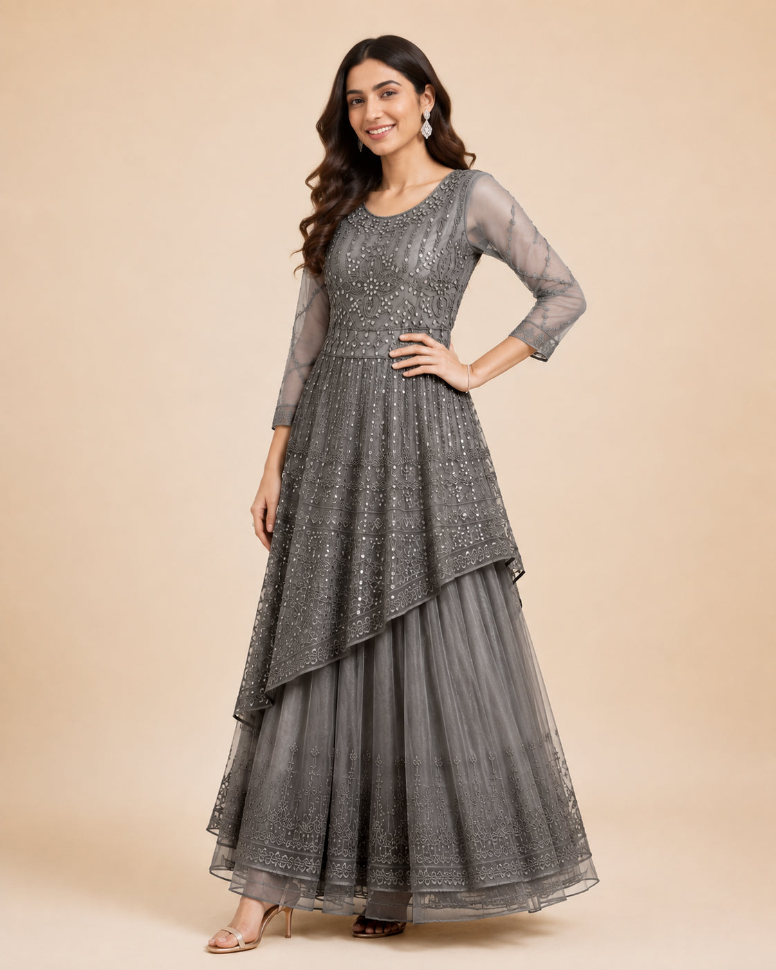Embroidered Asymmetric Kurta & Flared Skirt