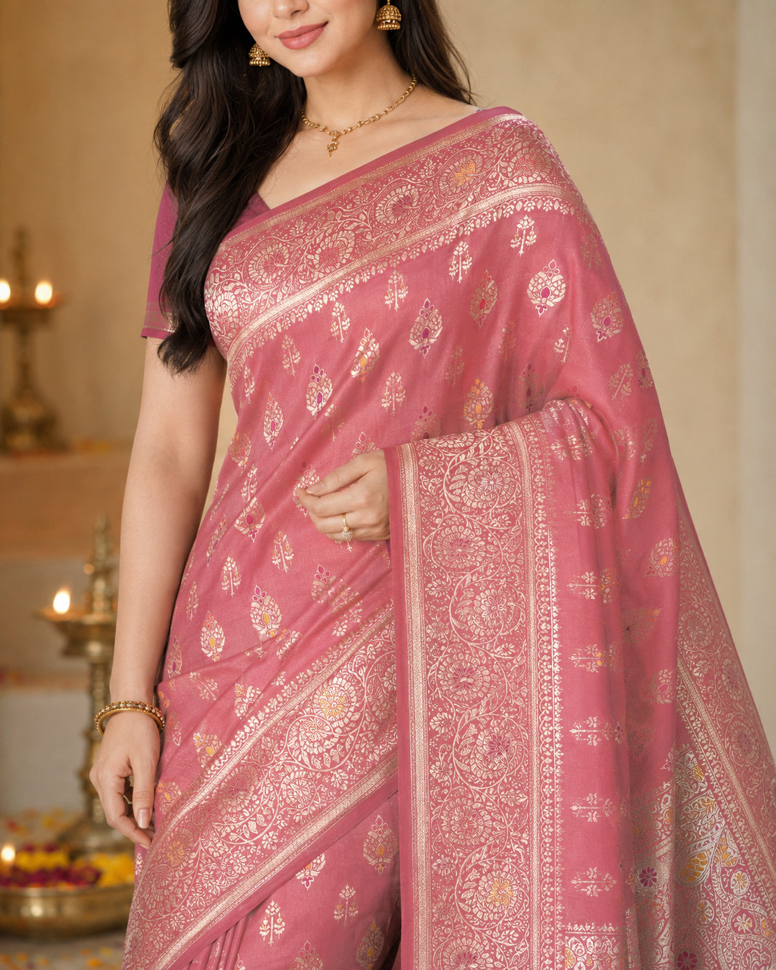 Blush Pink Minakari Silk Saree