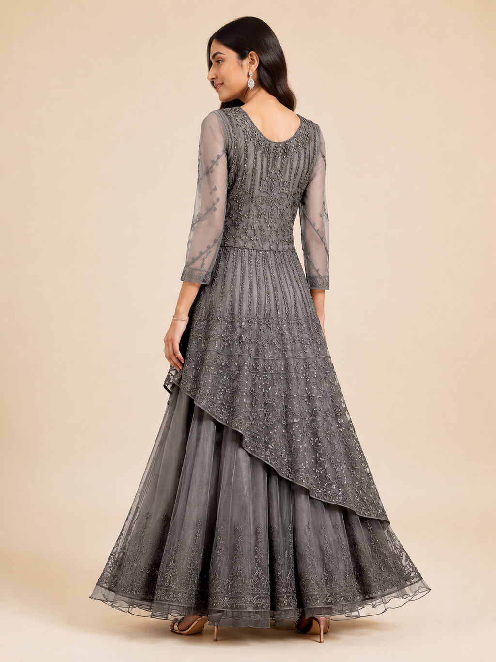 Embroidered Asymmetric Kurta & Flared Skirt