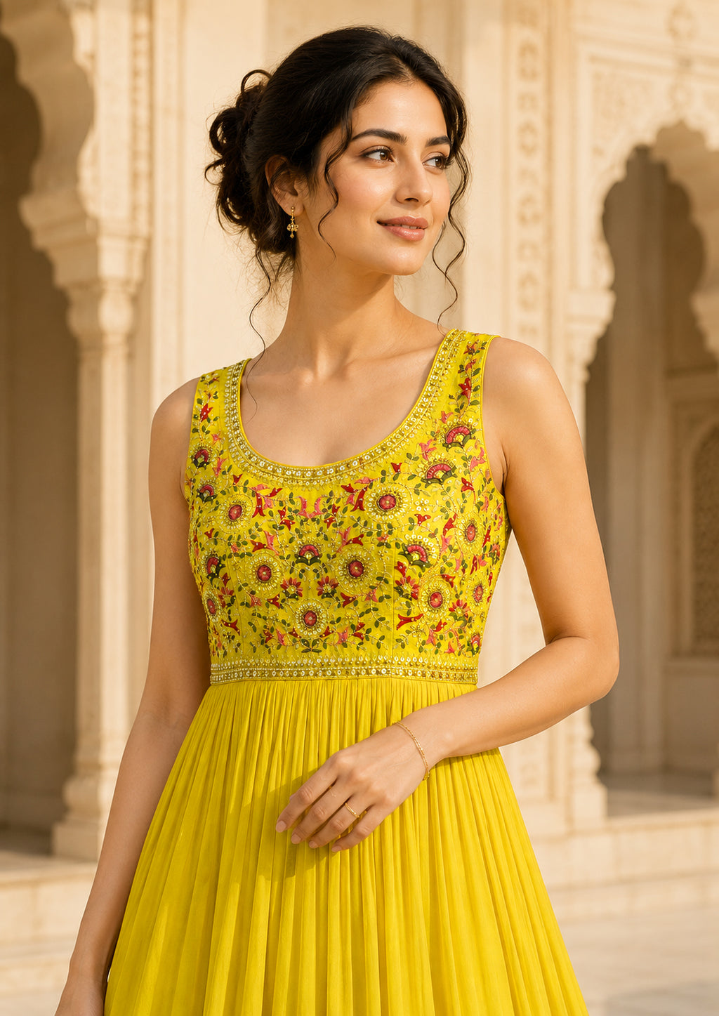Lime Yellow Embroidered Anarkali Gown