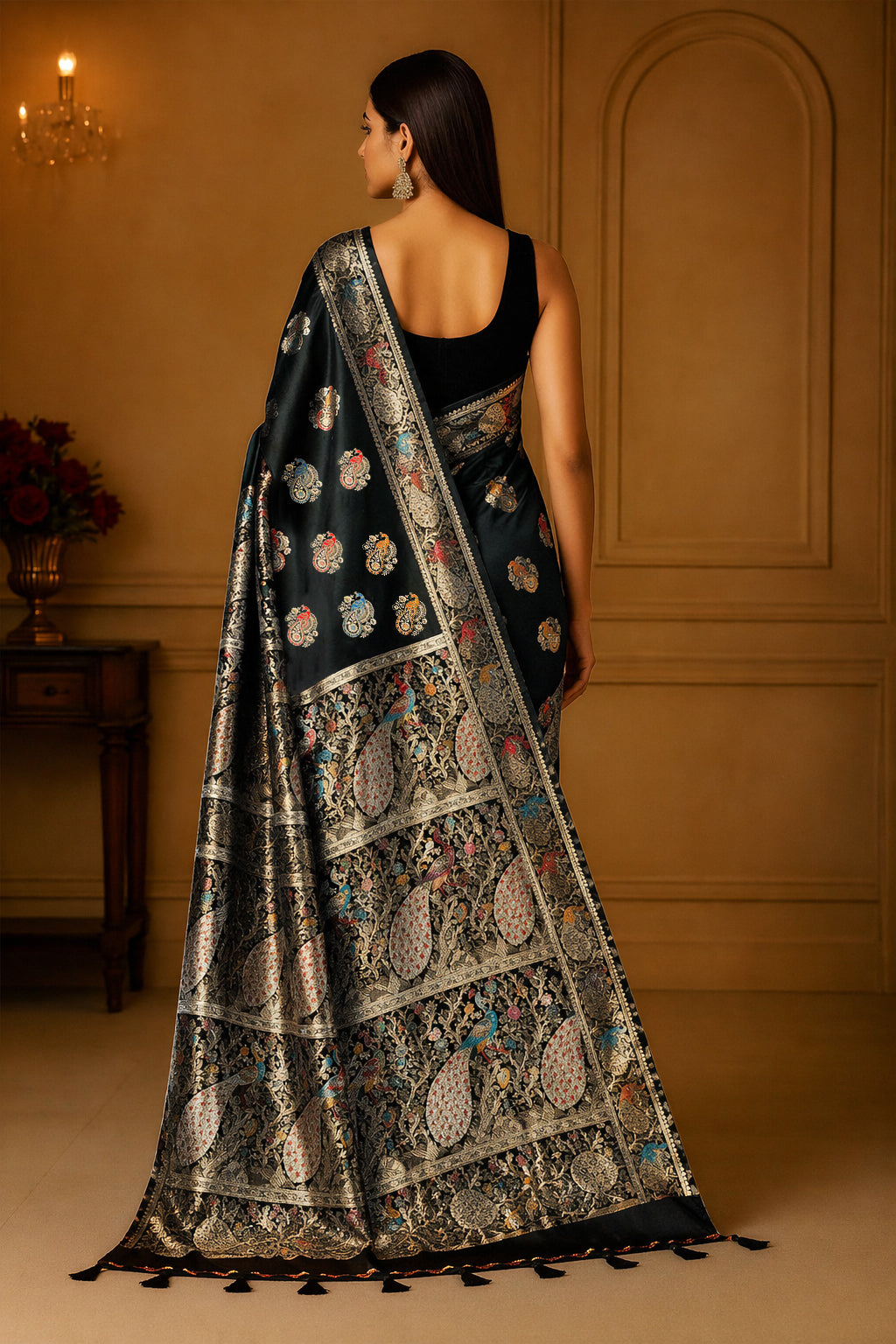 Regal Black Minakari Silk Saree