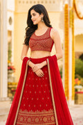 Red & Gold Embroidered Festive Lehenga Choli Set with Dupatta