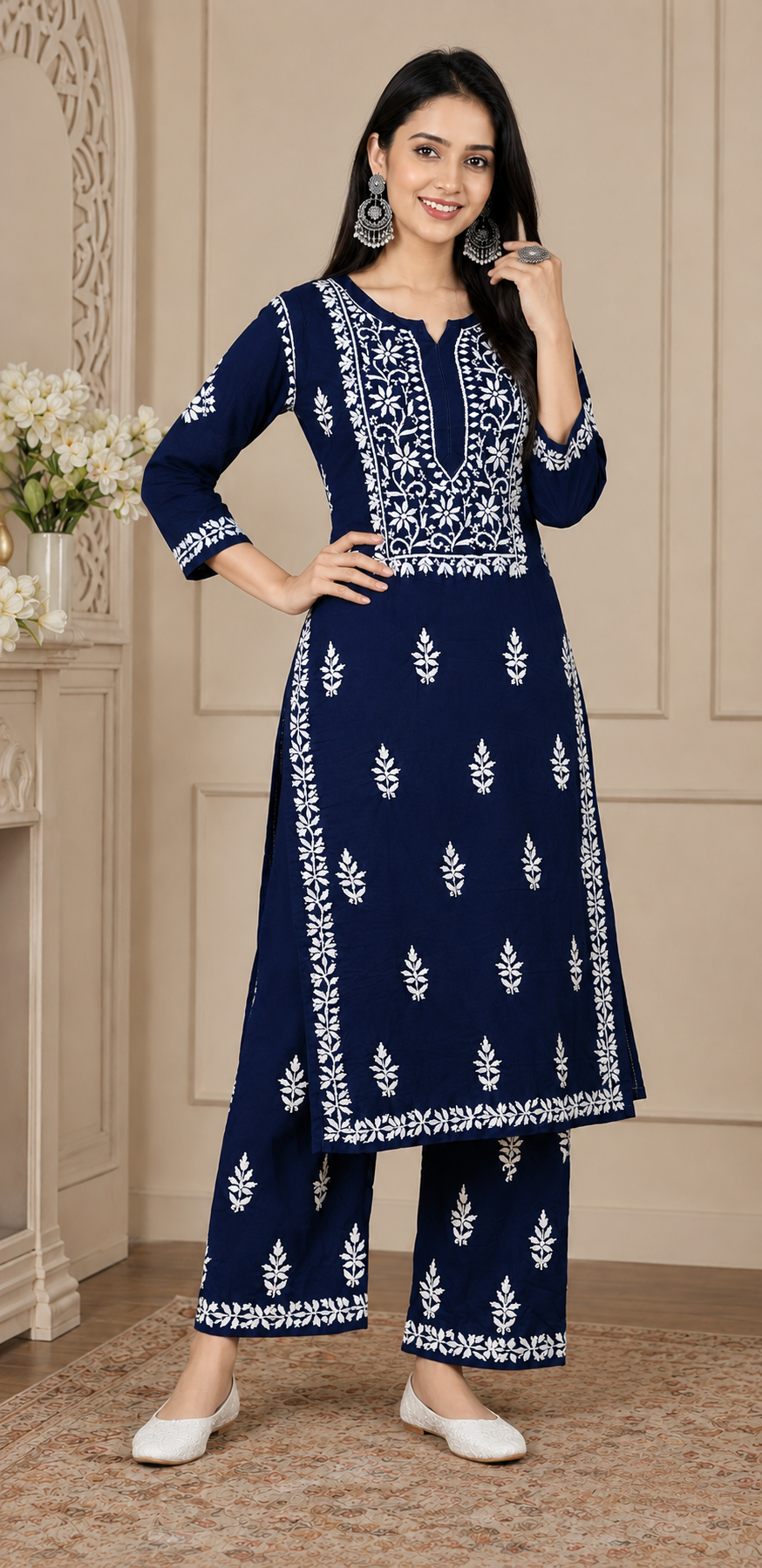 Navy Blue Chikankari Kurta Set