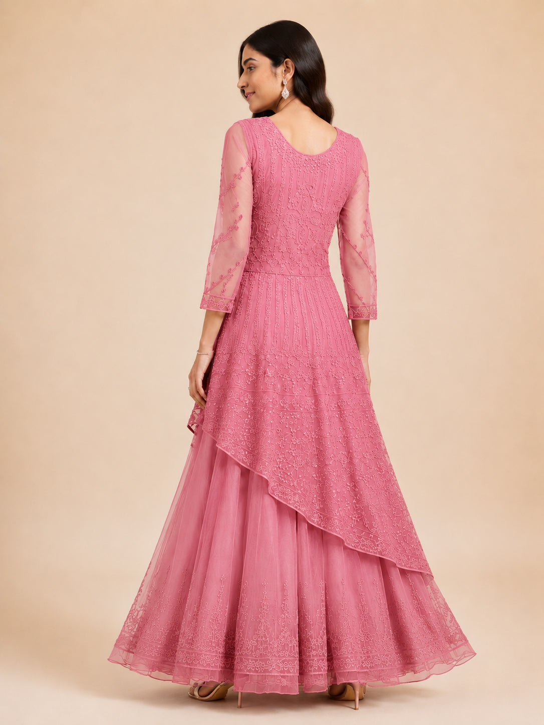 Embroidered Asymmetric Kurta & Flared Skirt