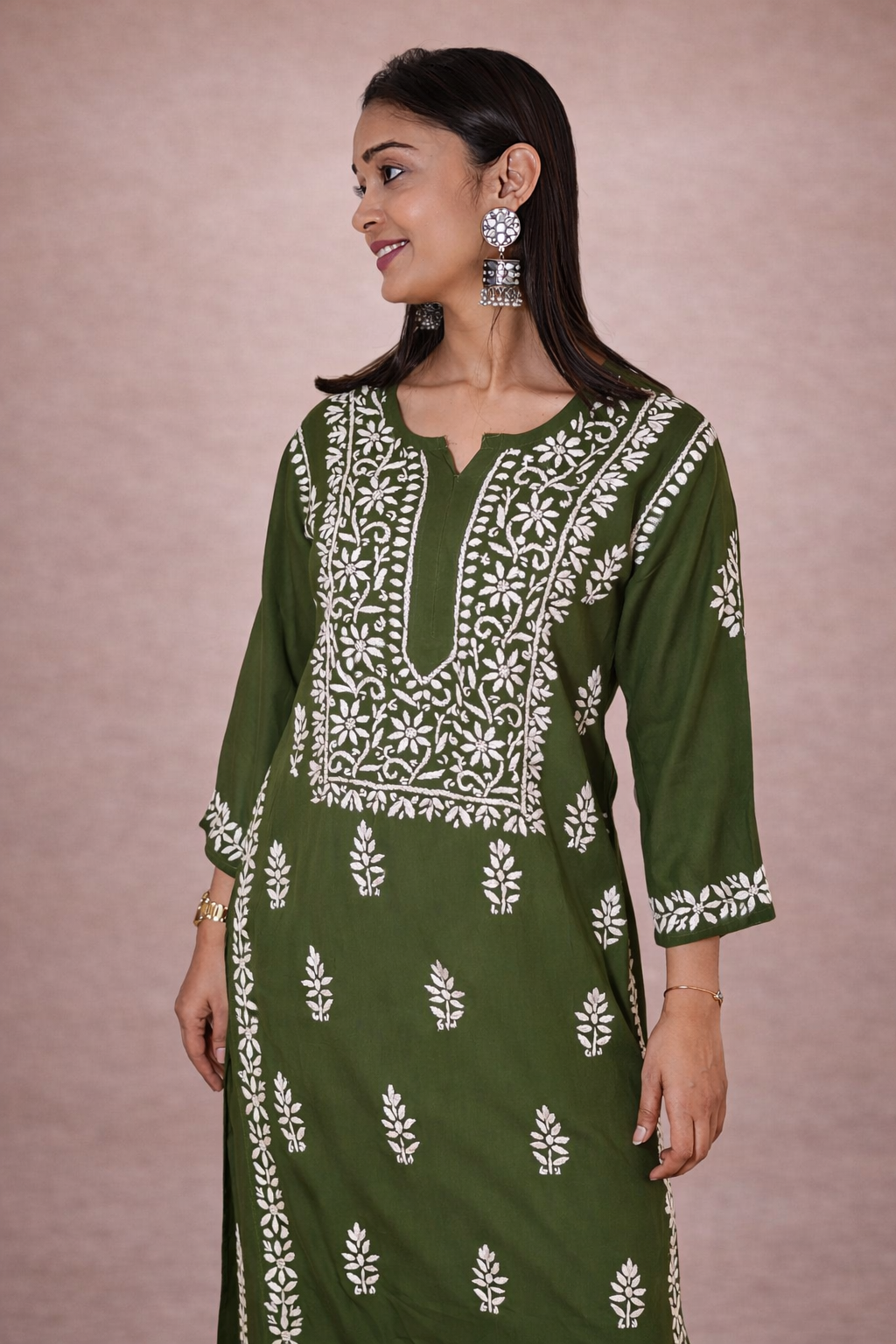 OLIVE NOOR CHIKANKARI KURTA SET