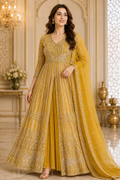 Yellow Mirror-Embroidered Anarkali Set with Dupatta