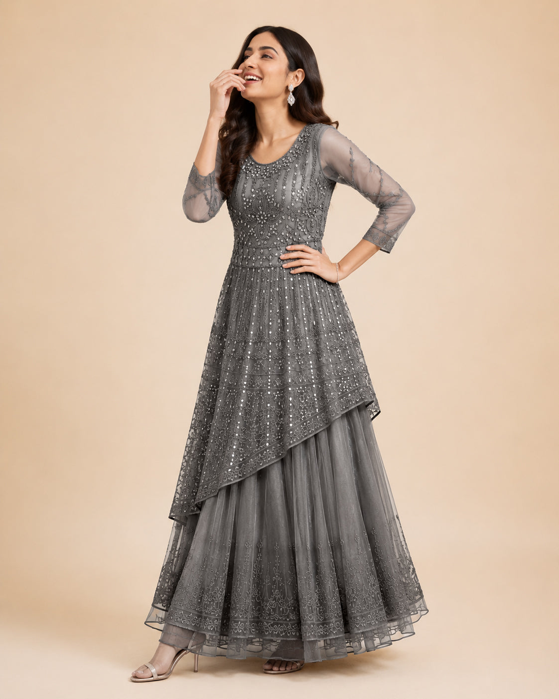 Embroidered Asymmetric Kurta & Flared Skirt