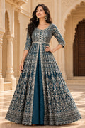 Teal Gold Embroidered Anarkali Set with Dupatta