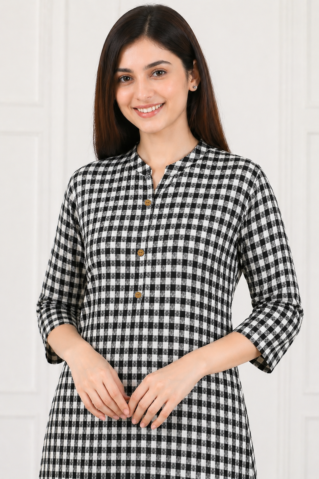 Women's Black & White Checked Kurta Pant Co-Ord Set