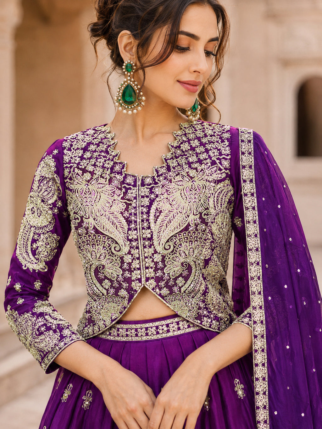 Lehenga Choli Set with Dupatta - Violet