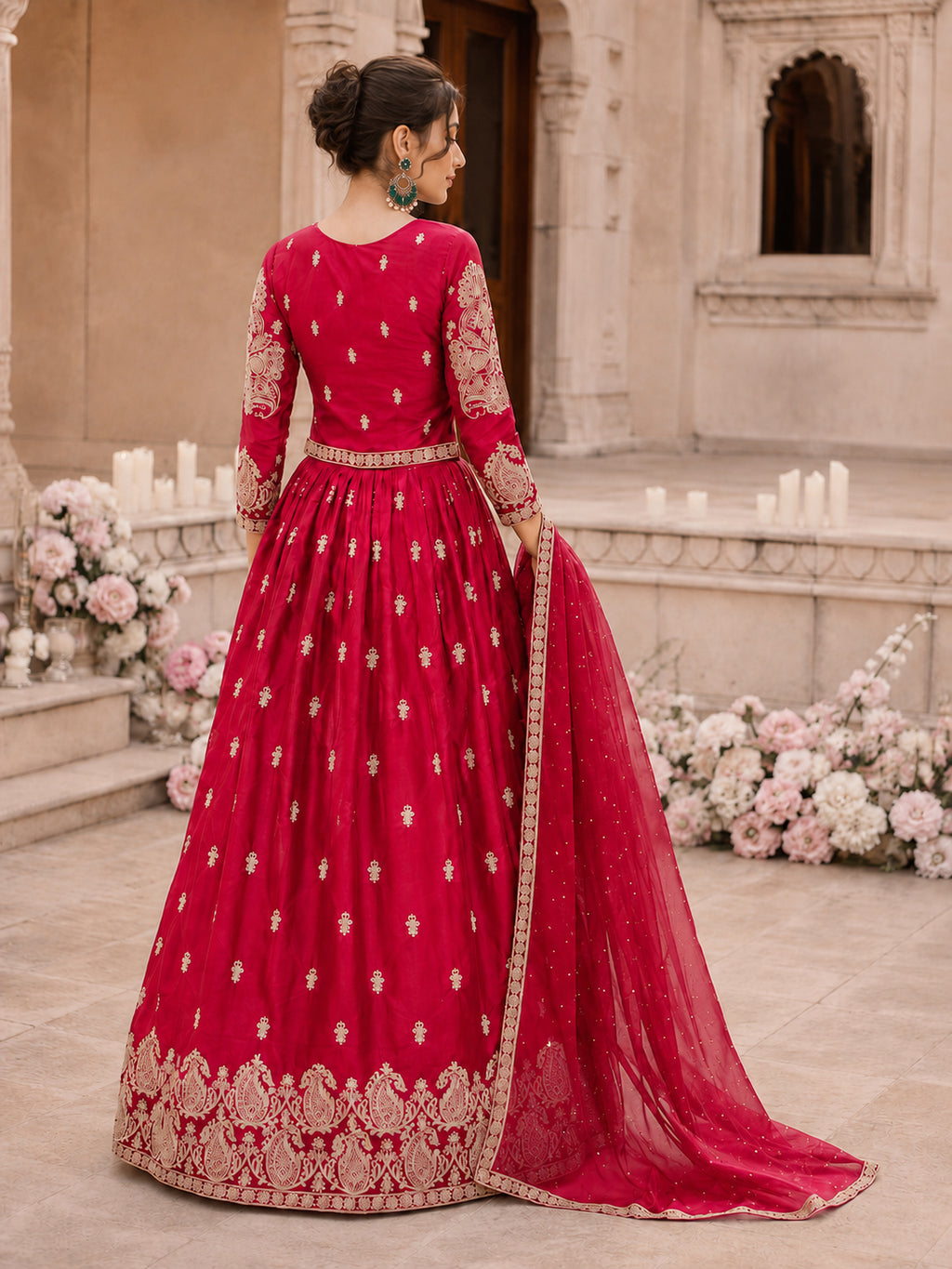 Lehenga Choli Set with Dupatta - Red