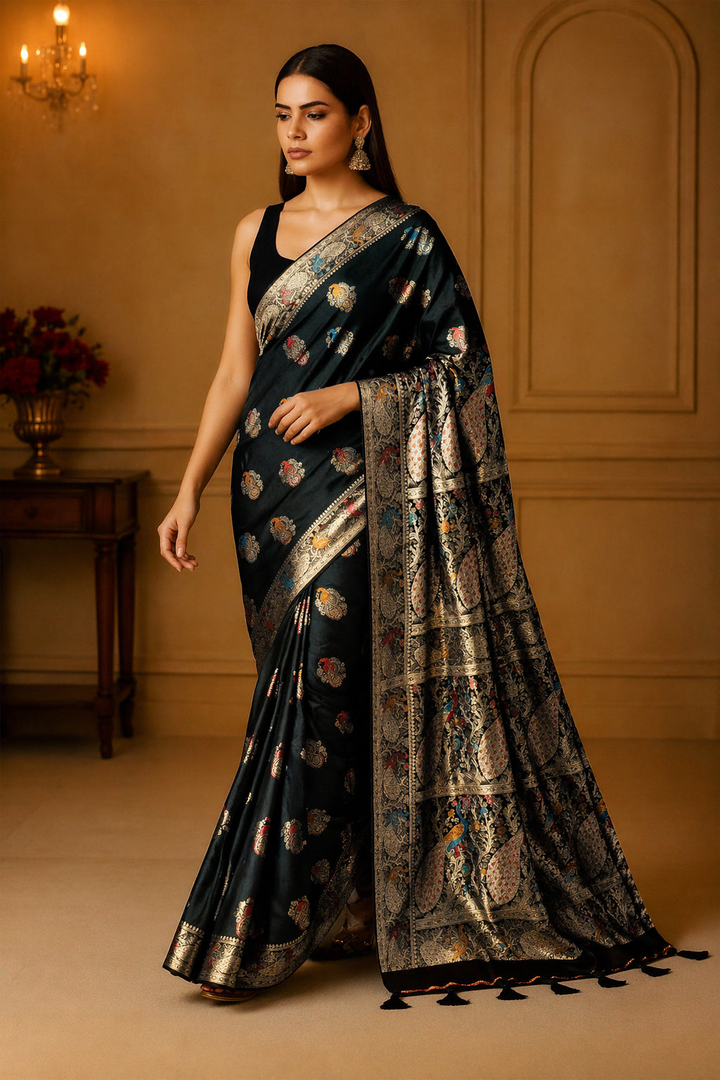 Regal Black Minakari Silk Saree