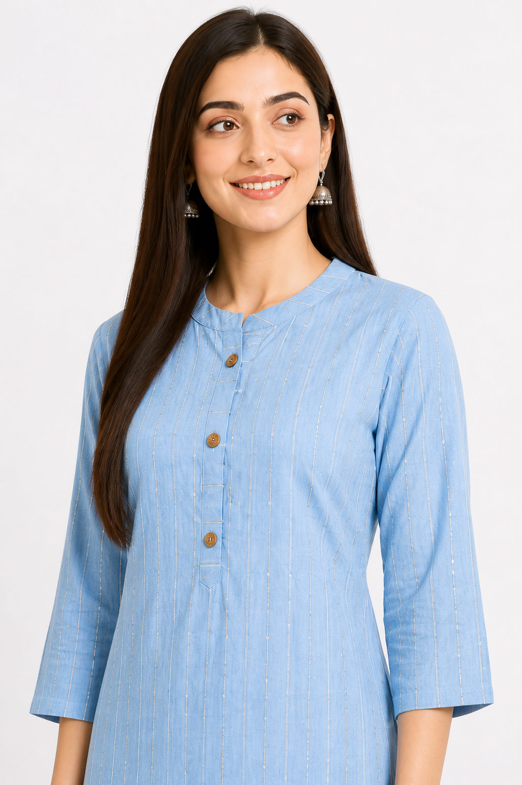 Women's Sky Blue Striped Kurta Pant Set