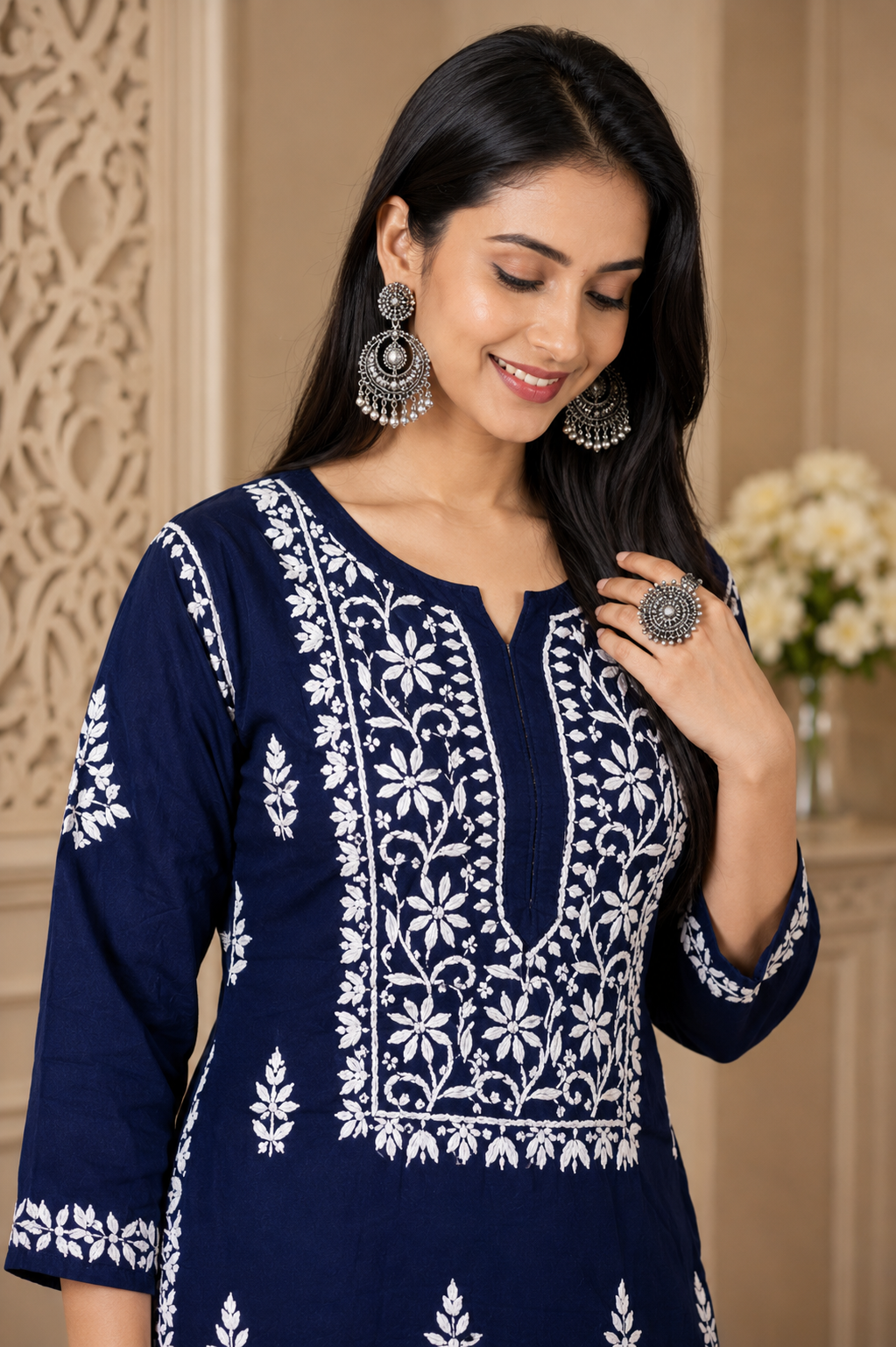 Navy Blue Chikankari Kurta Set