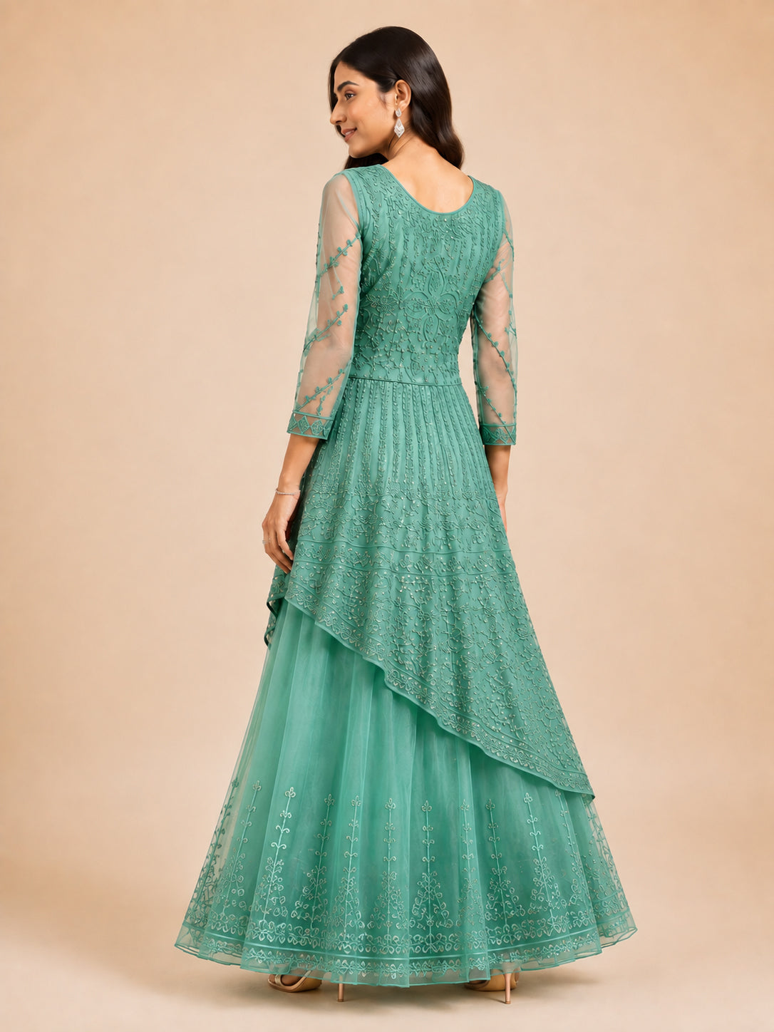 Embroidered Asymmetric Kurta & Flared Skirt