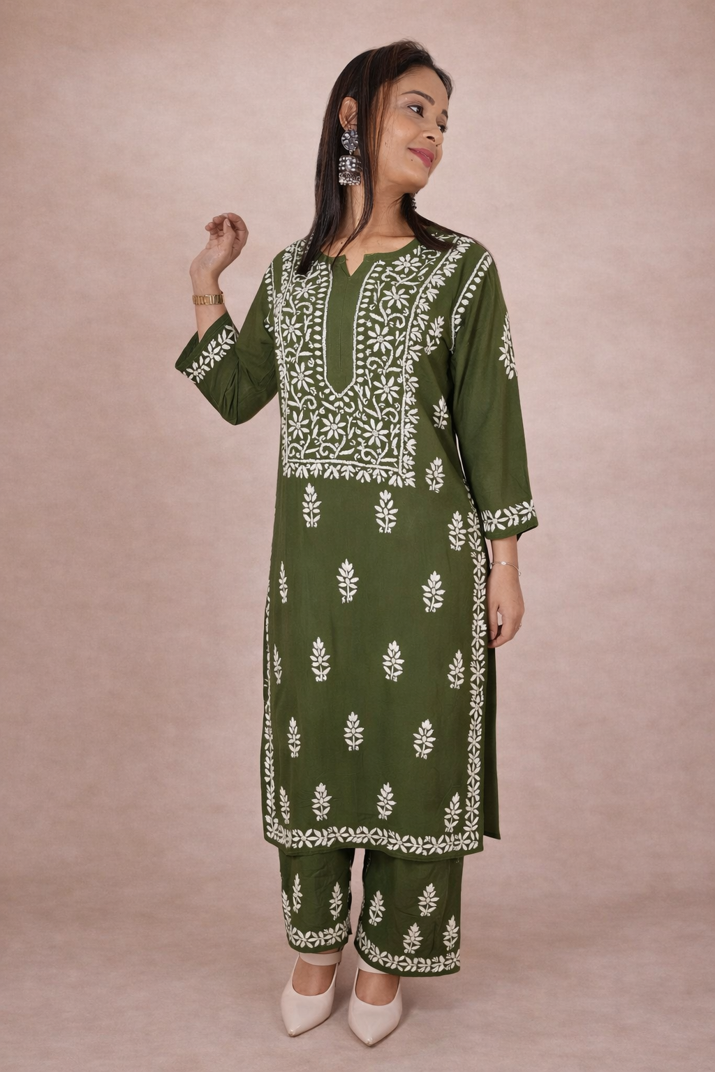 OLIVE NOOR CHIKANKARI KURTA SET