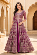 Magenta Gold Embroidered Anarkali Set with Dupatta