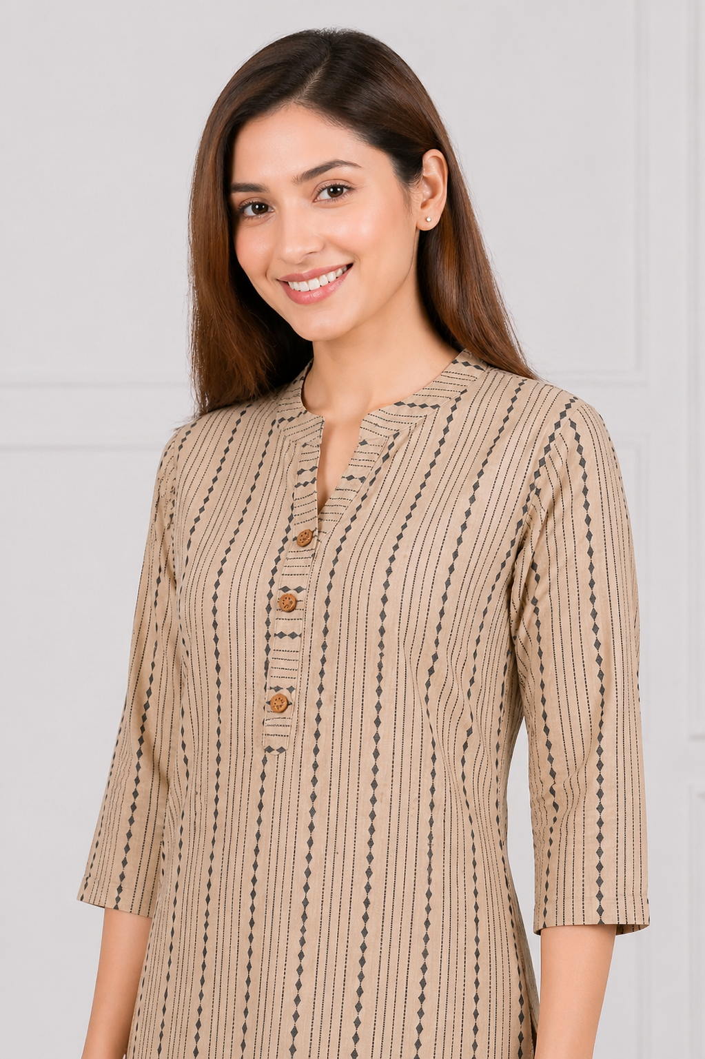 Women's Beige Striped Kurta Pant Set