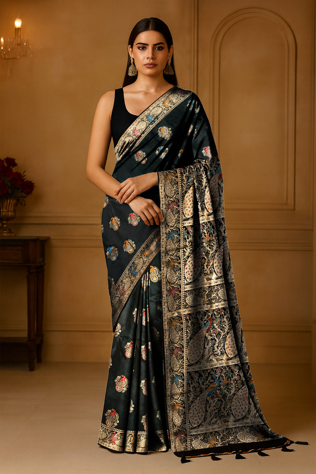 Regal Black Minakari Silk Saree