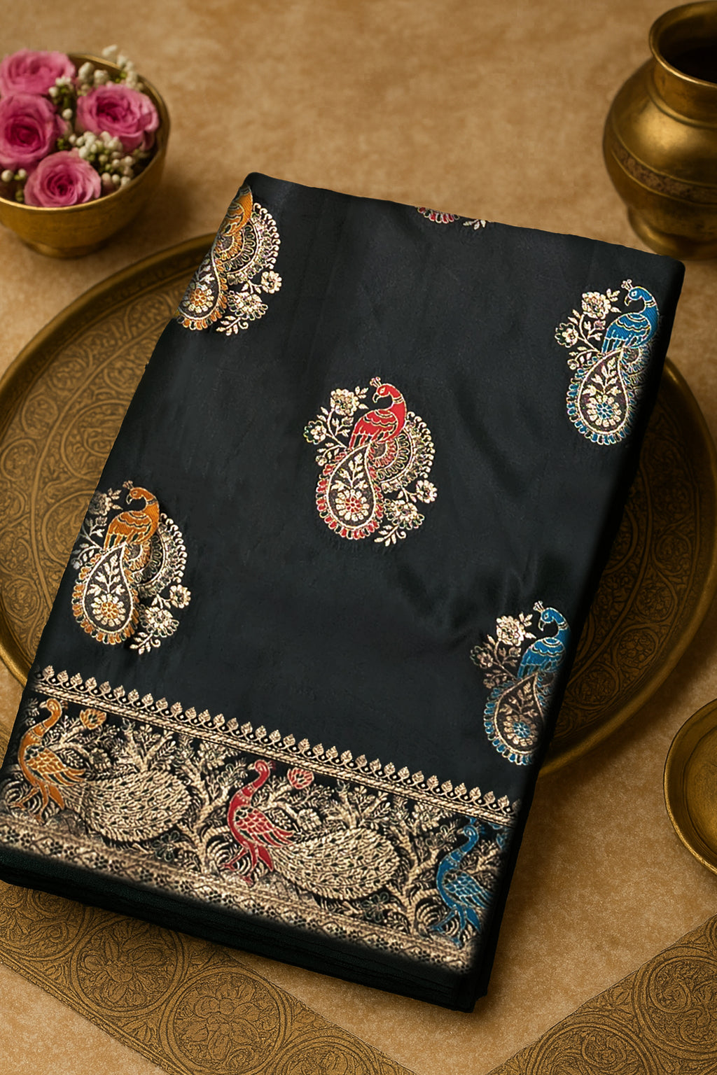 Regal Black Minakari Silk Saree