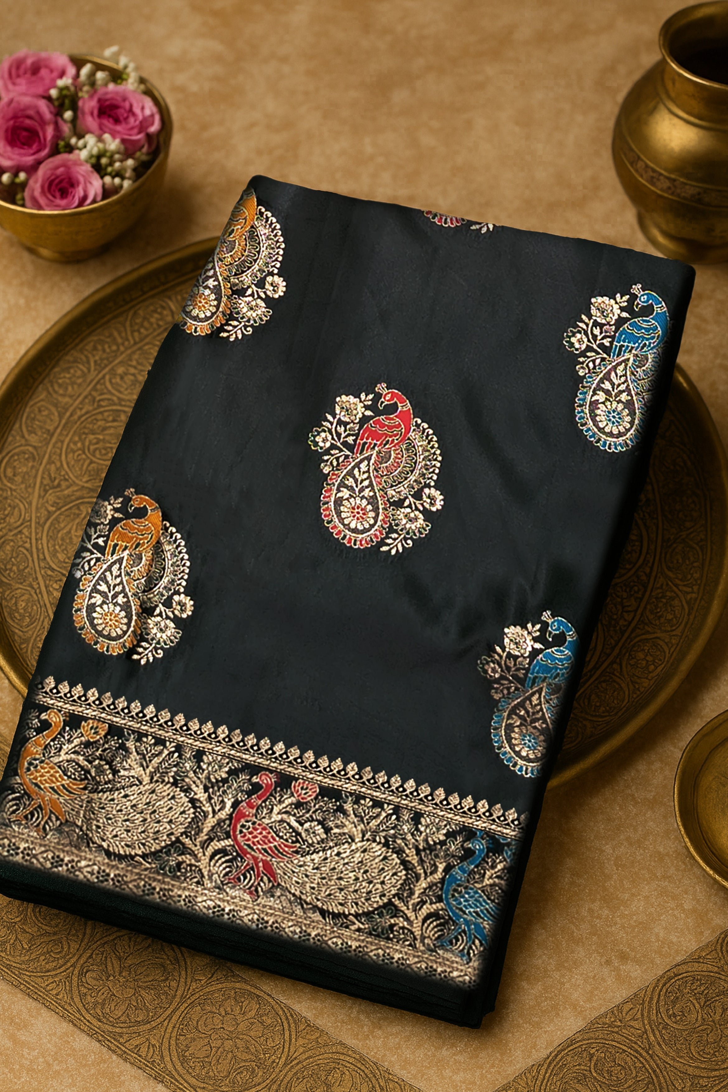 Regal Black Minakari Silk Saree