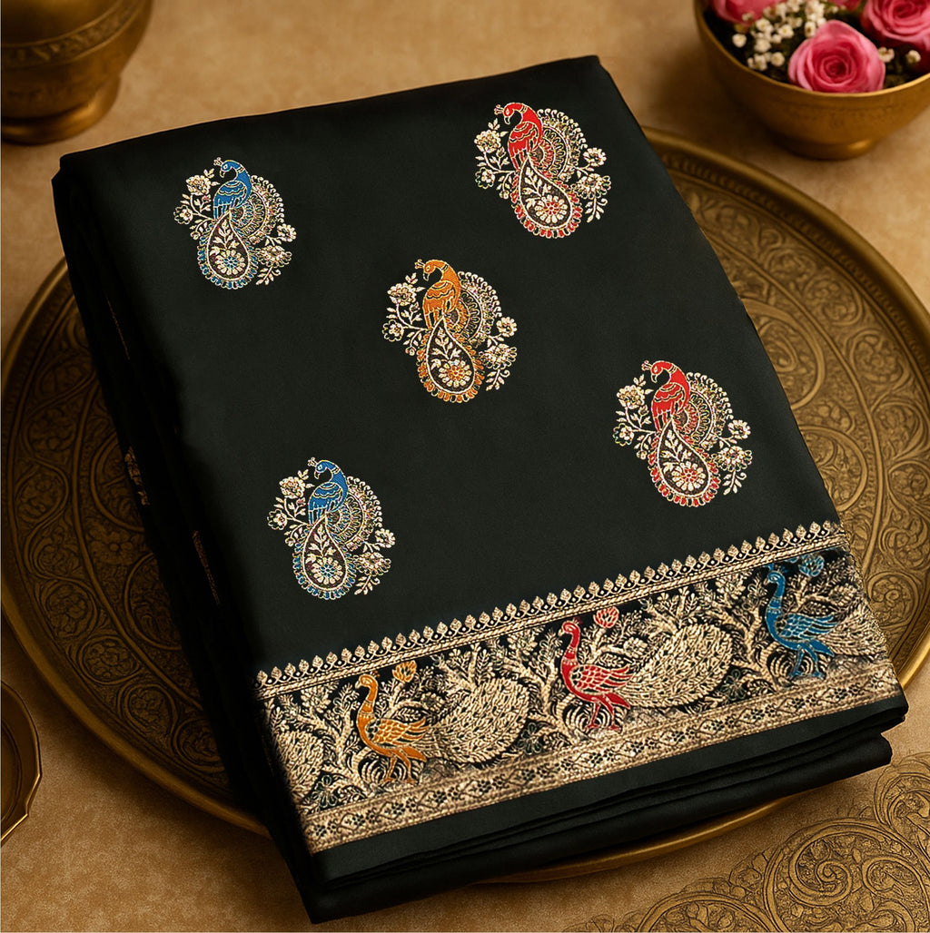 Regal Black Minakari Silk Saree