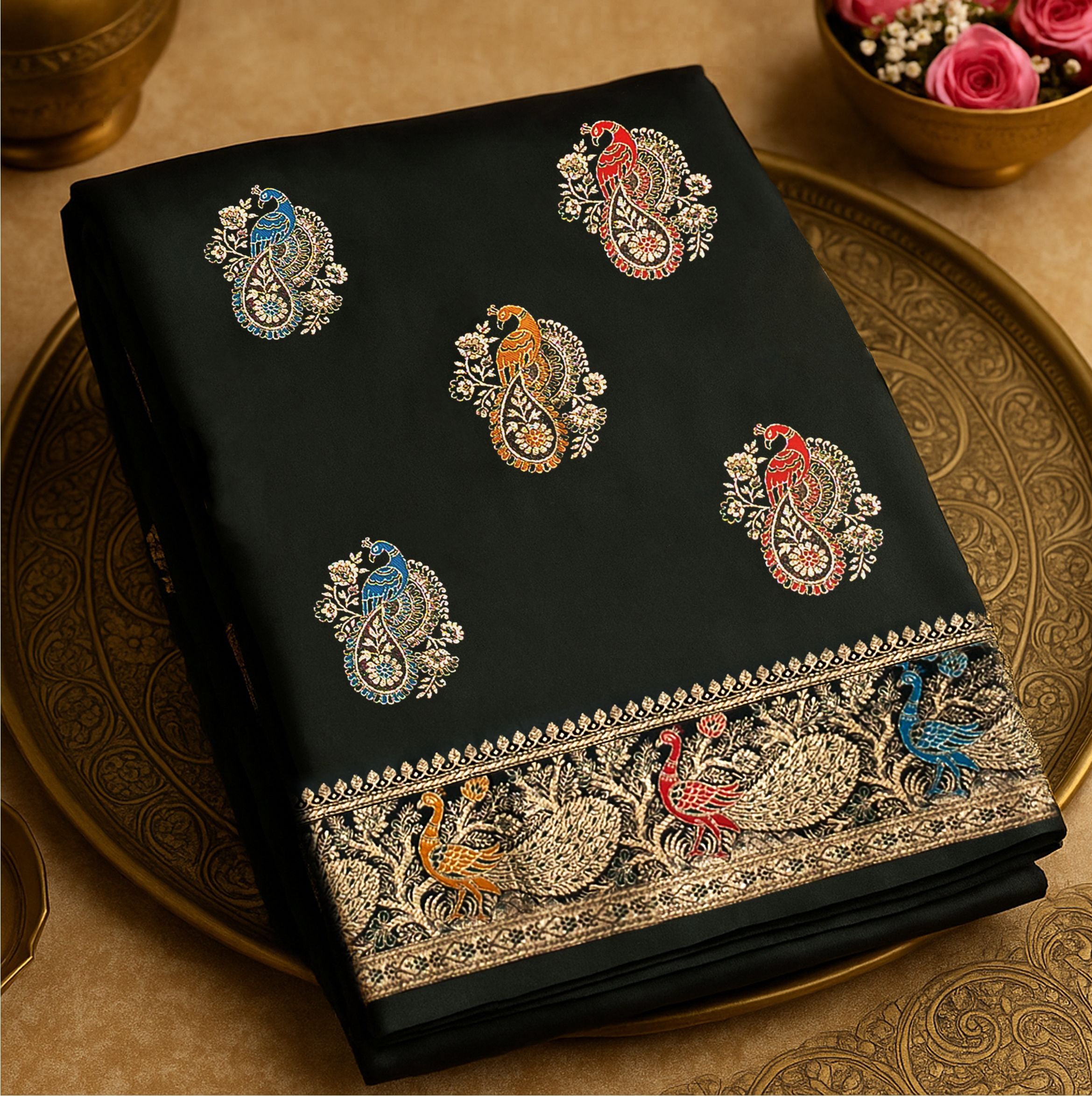 Regal Black Minakari Silk Saree