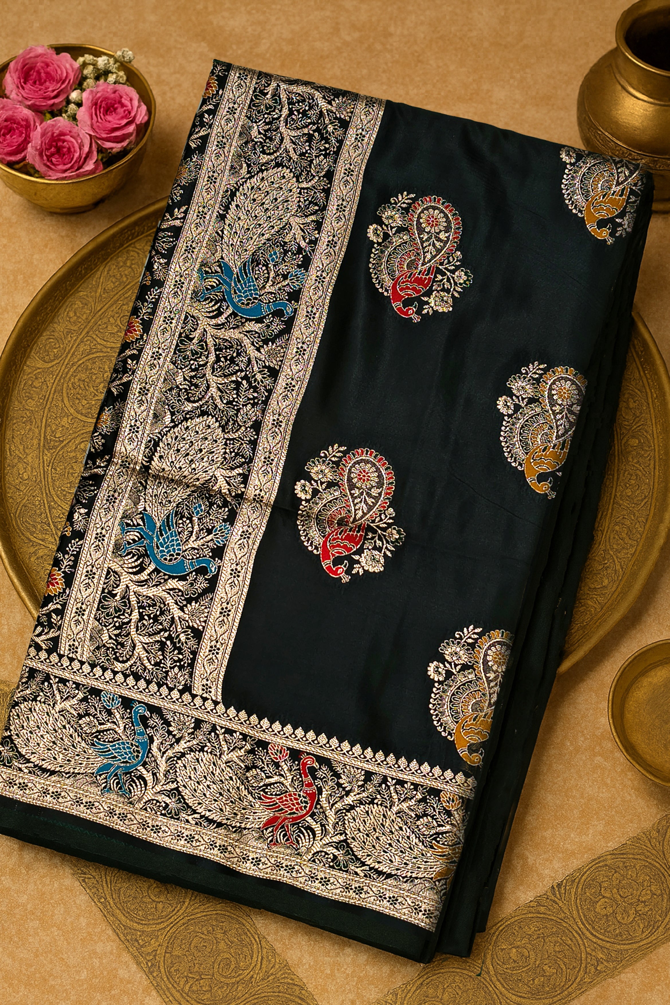 Regal Black Minakari Silk Saree