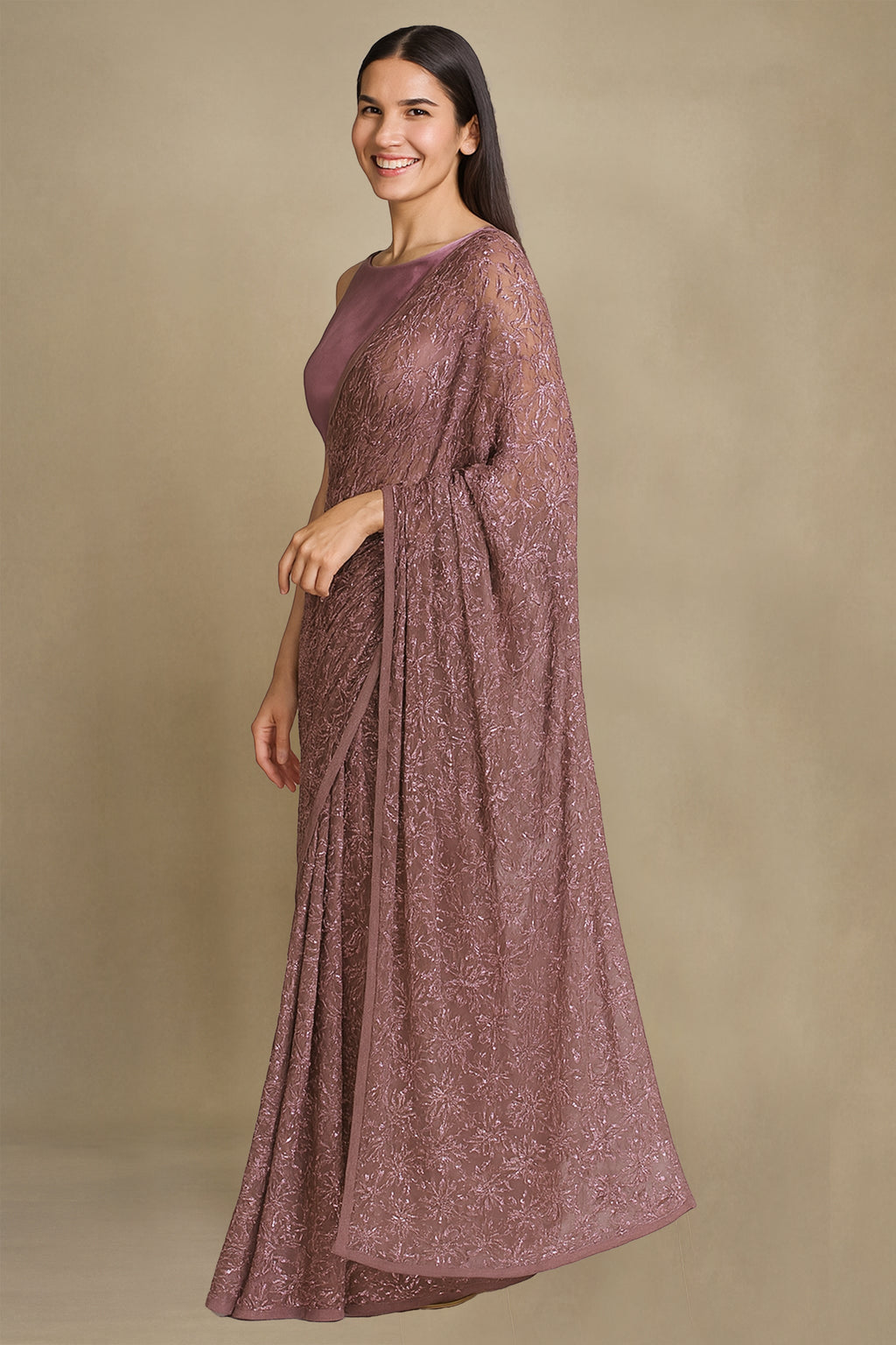 Blush Elegance – Pink Chiffon Sequinned Saree