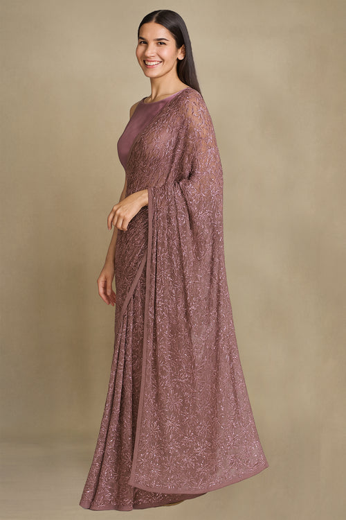 Blush Elegance – Pink Chiffon Sequinned Saree