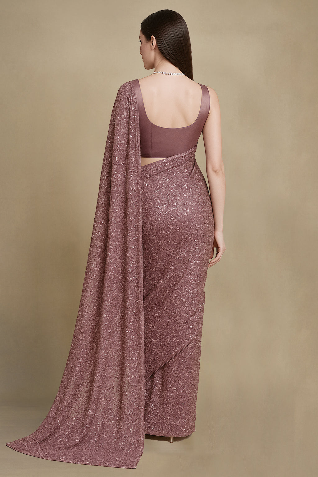 Blush Elegance – Pink Chiffon Sequinned Saree