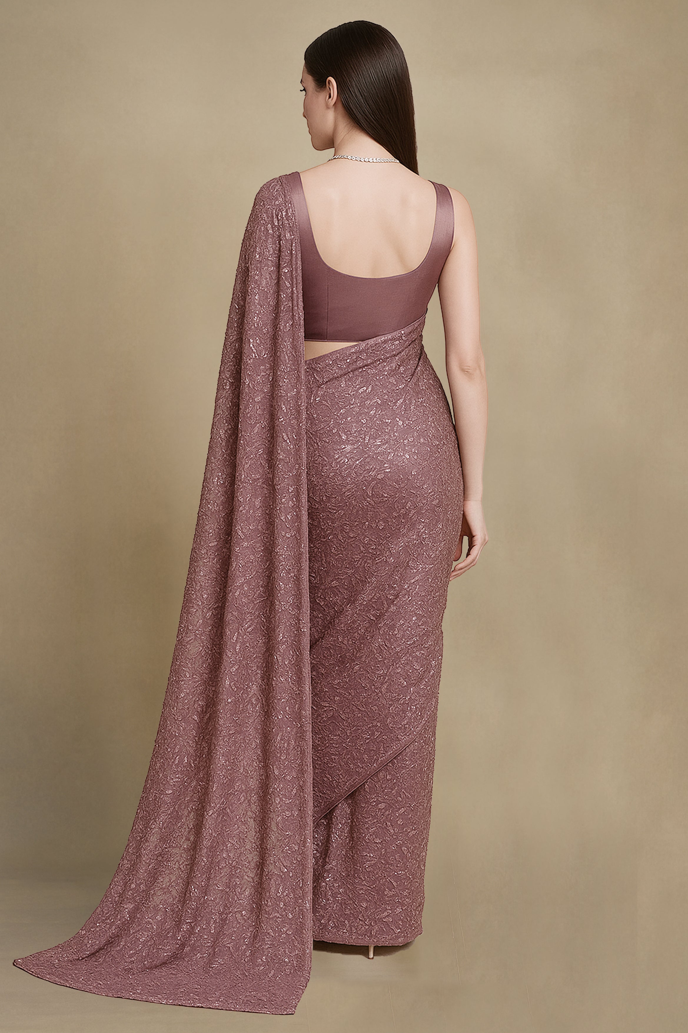 Blush Elegance – Pink Chiffon Sequinned Saree