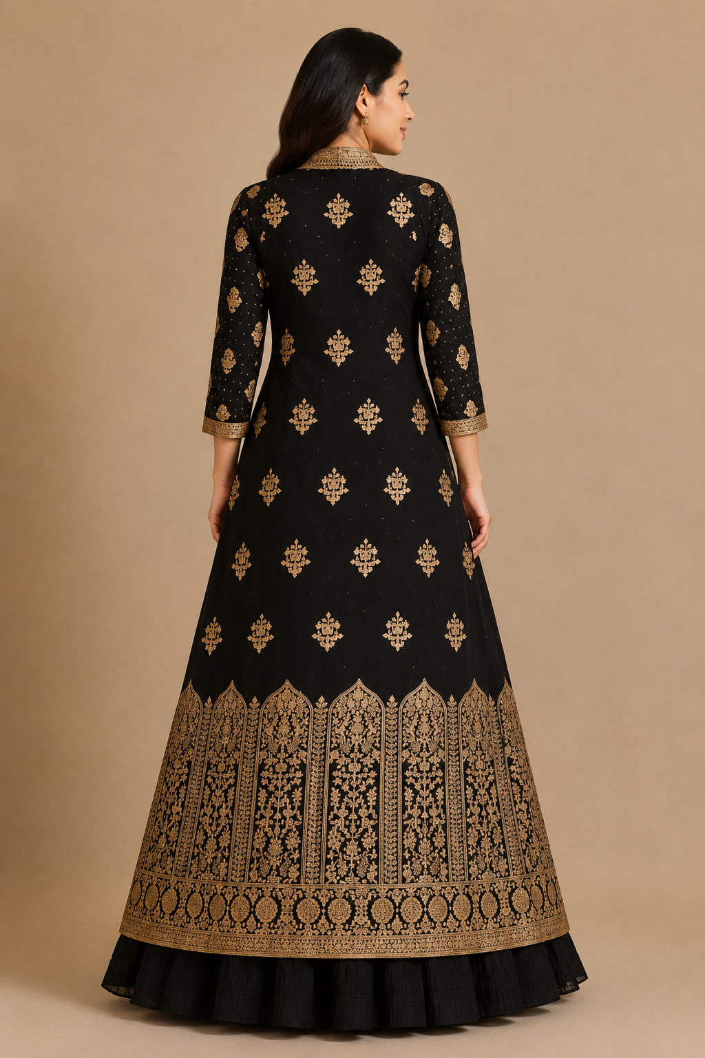 Women's Black Zari and Sequins Embroidered Anarkali Gown with Jacket