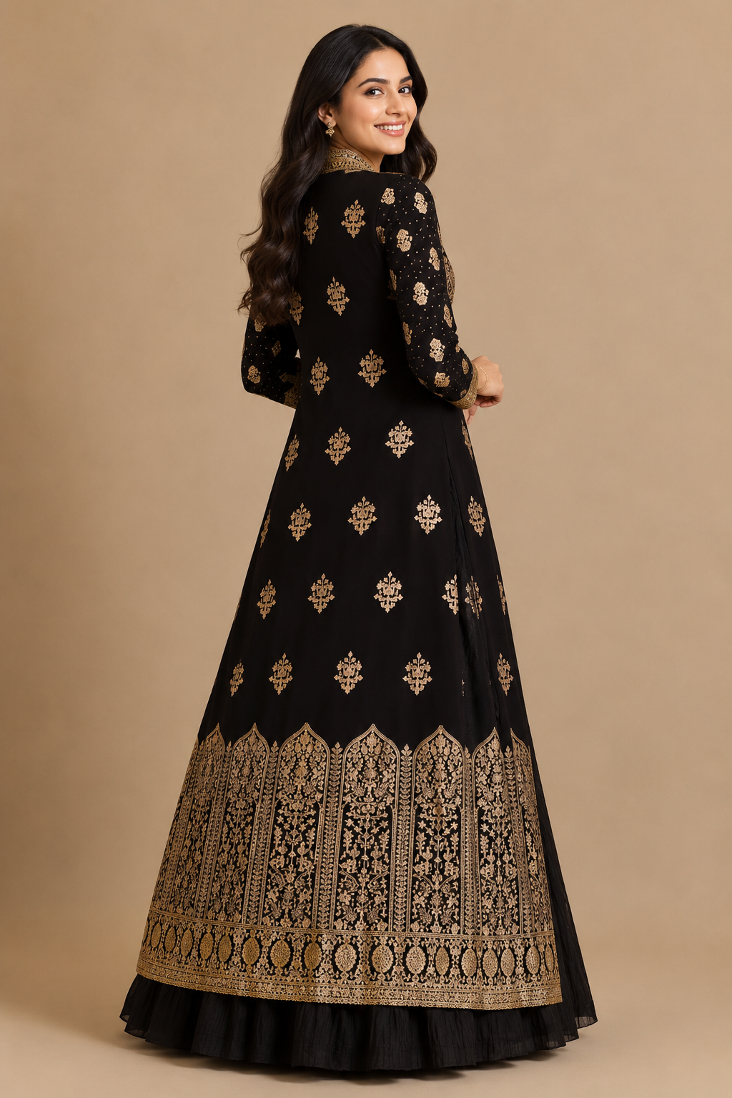Women's Black Zari and Sequins Embroidered Anarkali Gown with Jacket