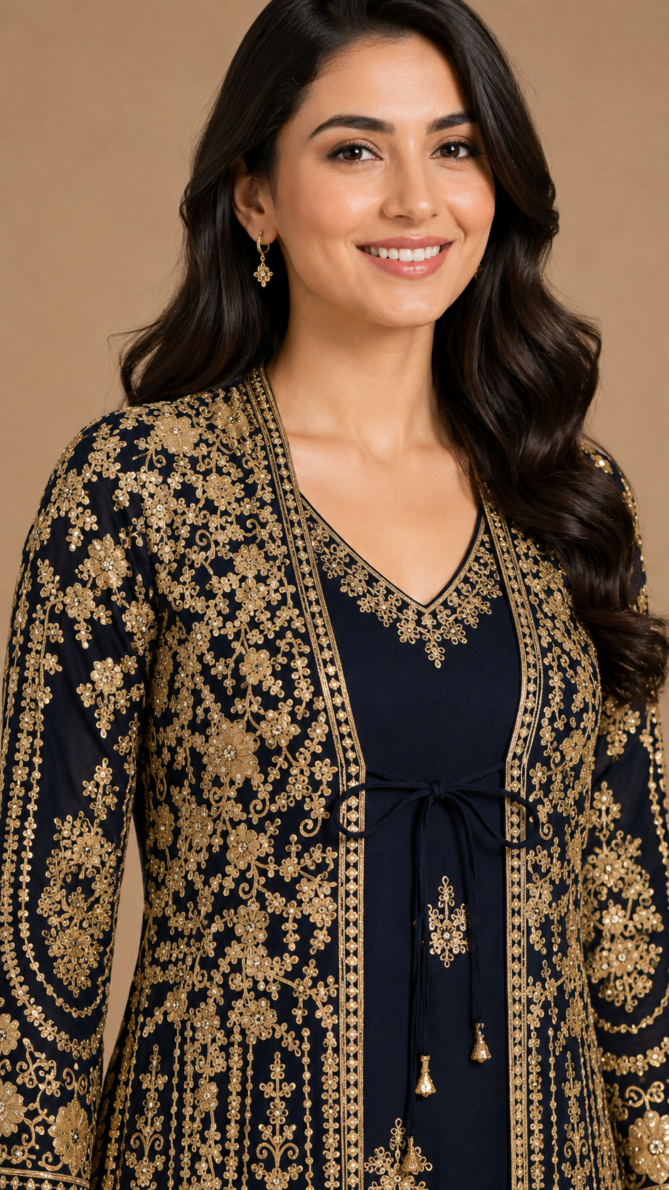 Women's Navy Embroidered Jacket,Palazzo Set