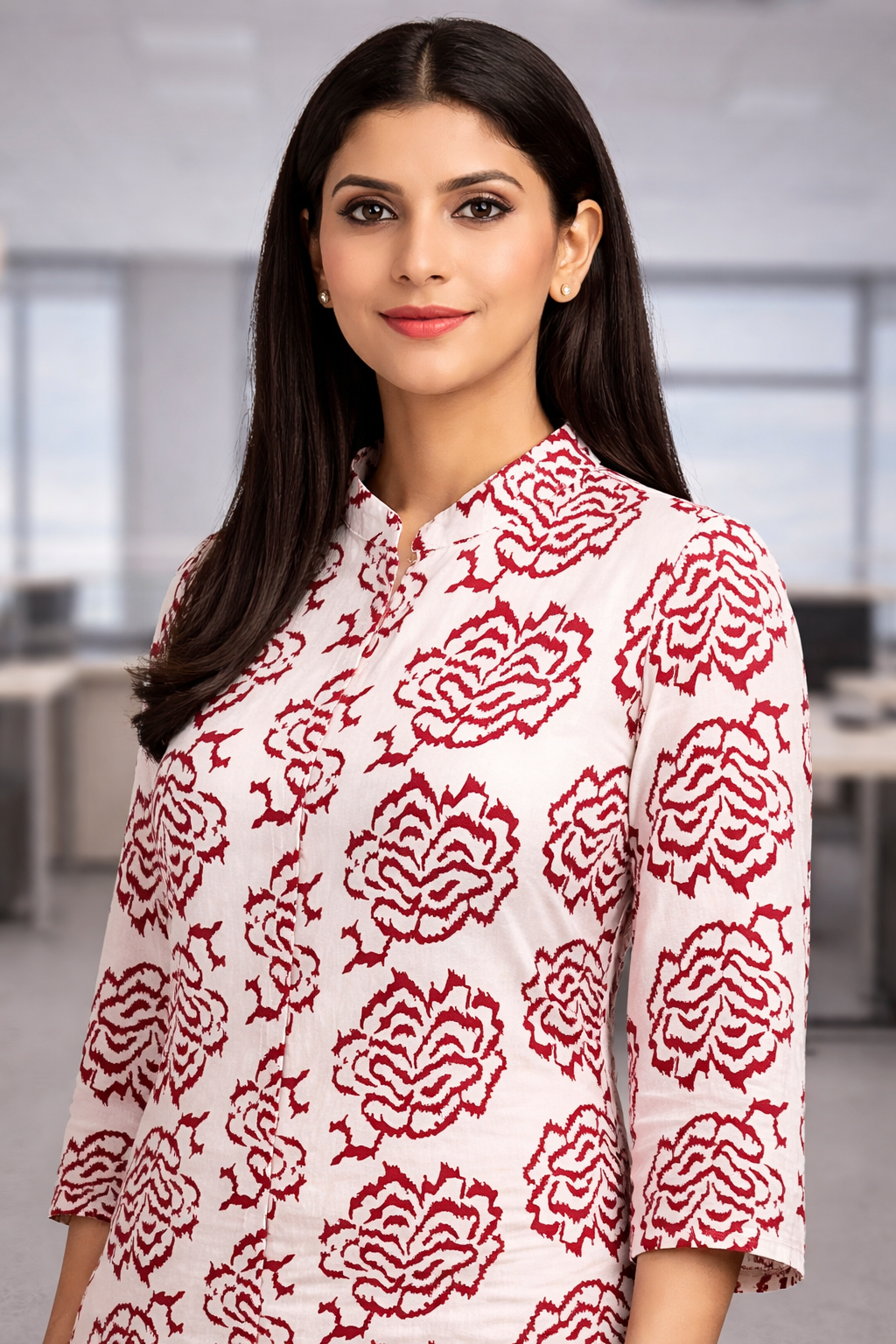 Women's Off-White & Maroon Floral Printed Kurta Pant Set