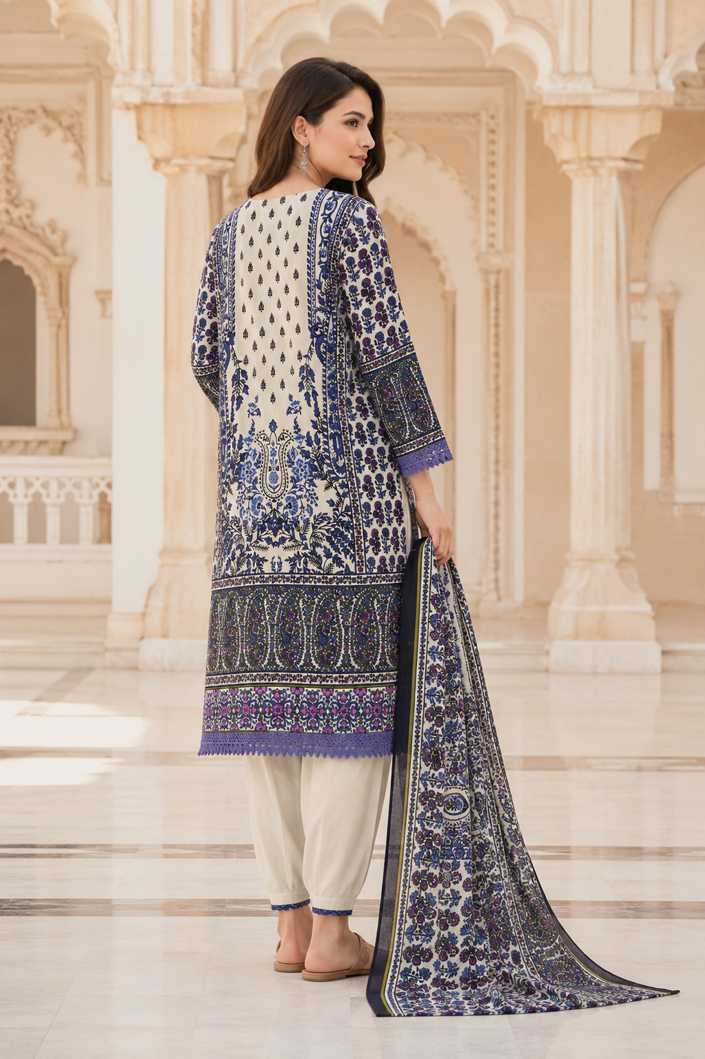 Women's Persian Floral Printed Kurta Set with Dupatta