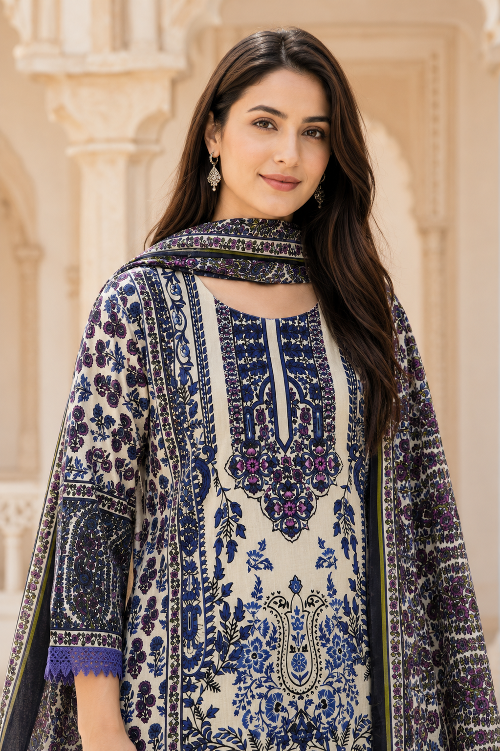Women's Persian Floral Printed Kurta Set with Dupatta