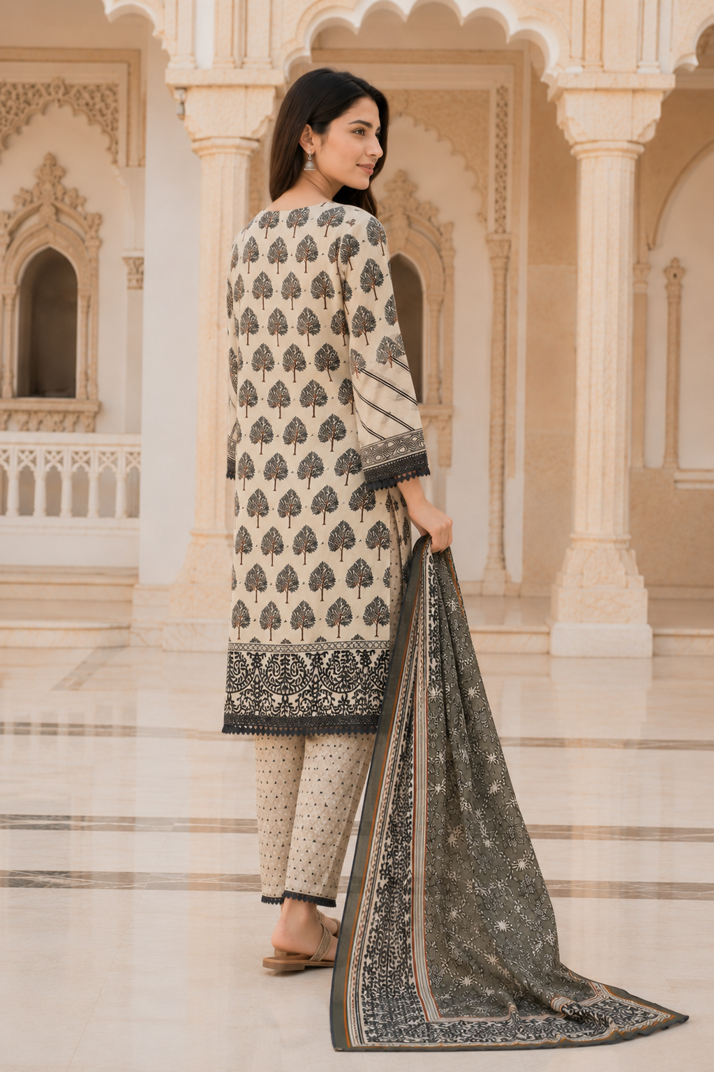 Women's Heritage Tree Printed Kurta Set with Dupatta