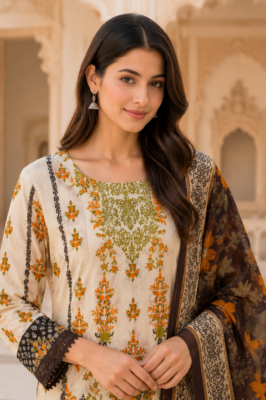 Women's Autumn Bloom Printed Kurta Set with Dupatta