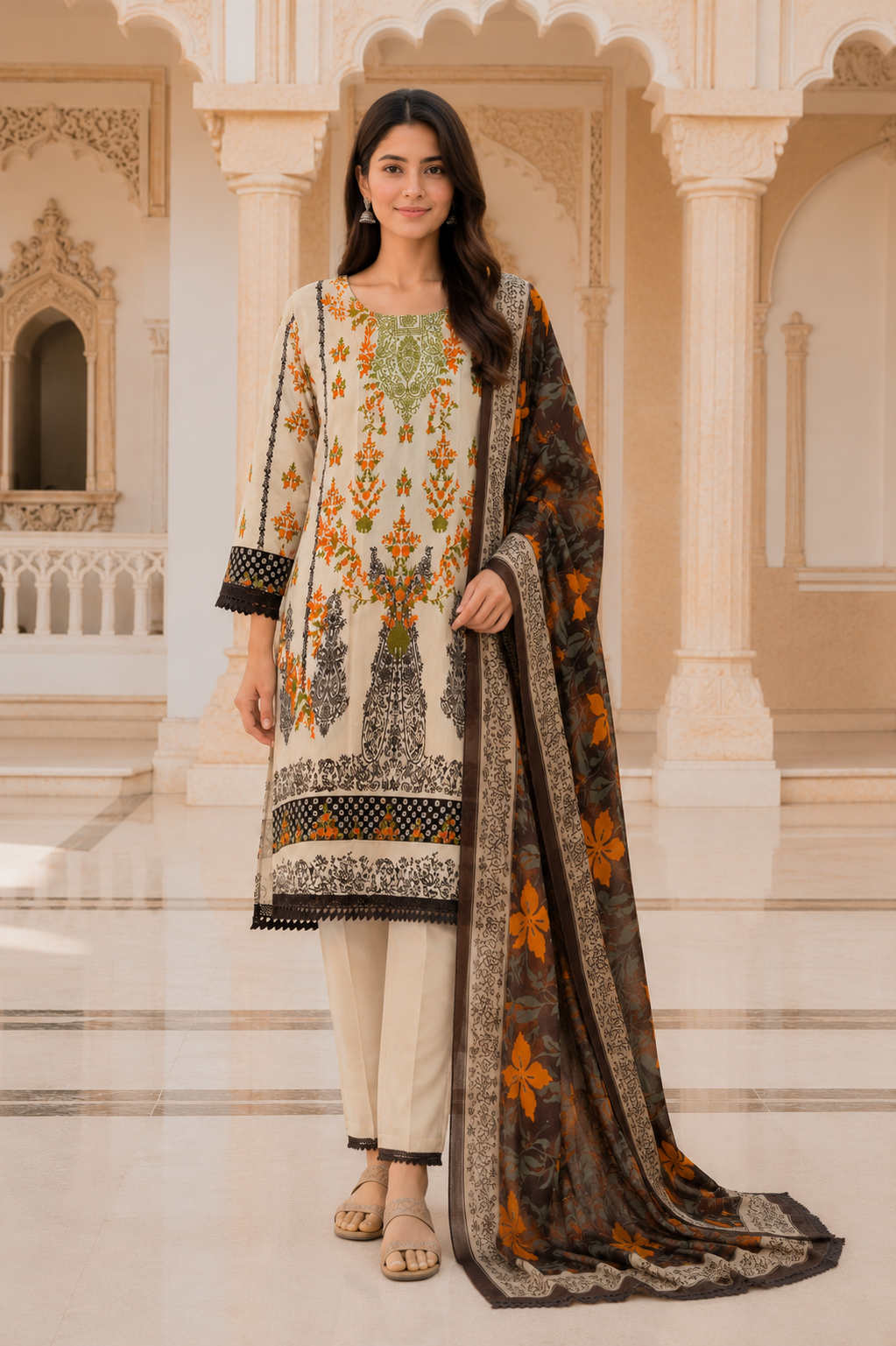 Women's Autumn Bloom Printed Kurta Set with Dupatta