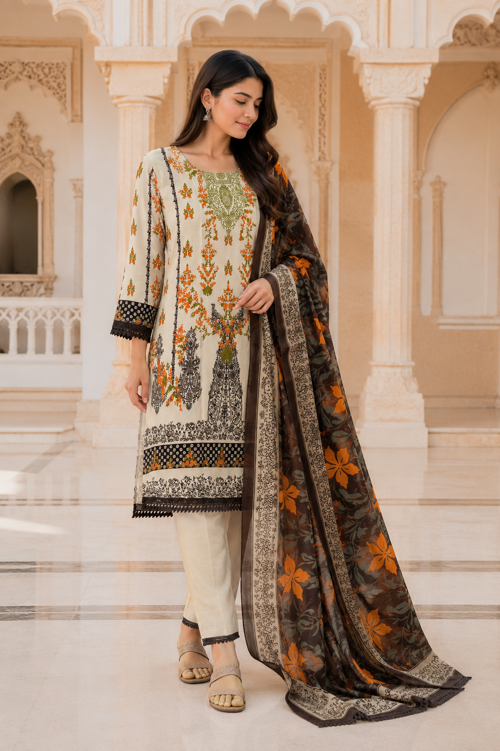 Women's Autumn Bloom Printed Kurta Set with Dupatta