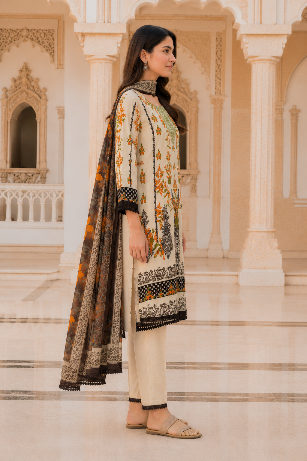 Women's Autumn Bloom Printed Kurta Set with Dupatta