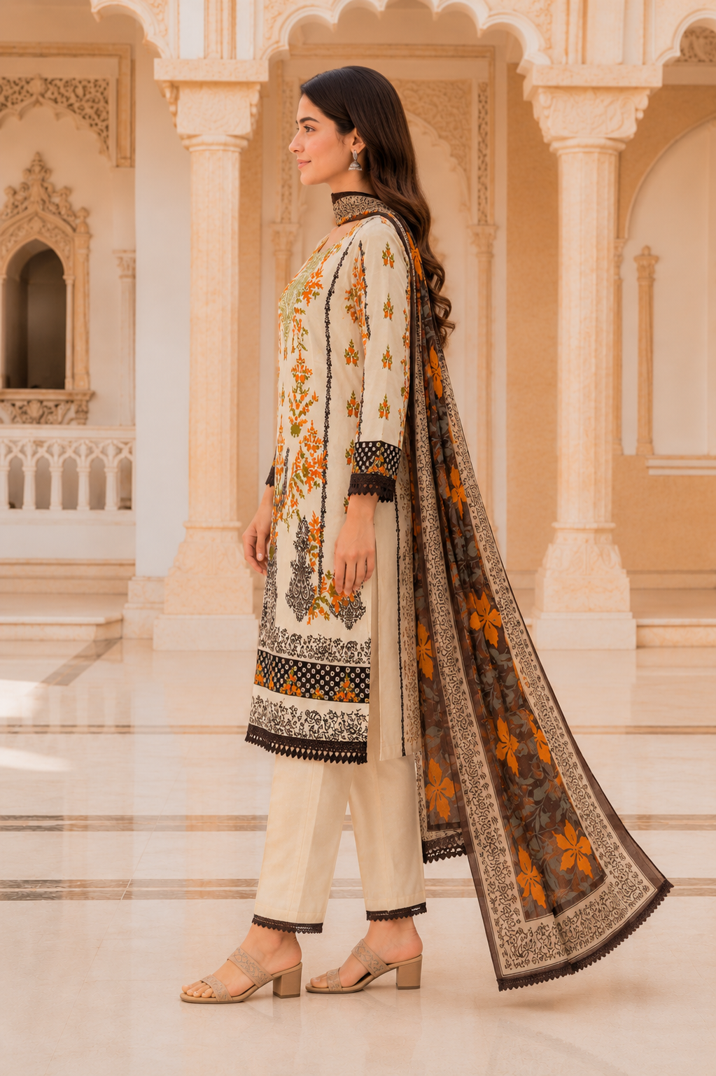 Women's Autumn Bloom Printed Kurta Set with Dupatta
