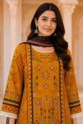 Women's Mustard Tribal Printed Kurta Set with Dupatta