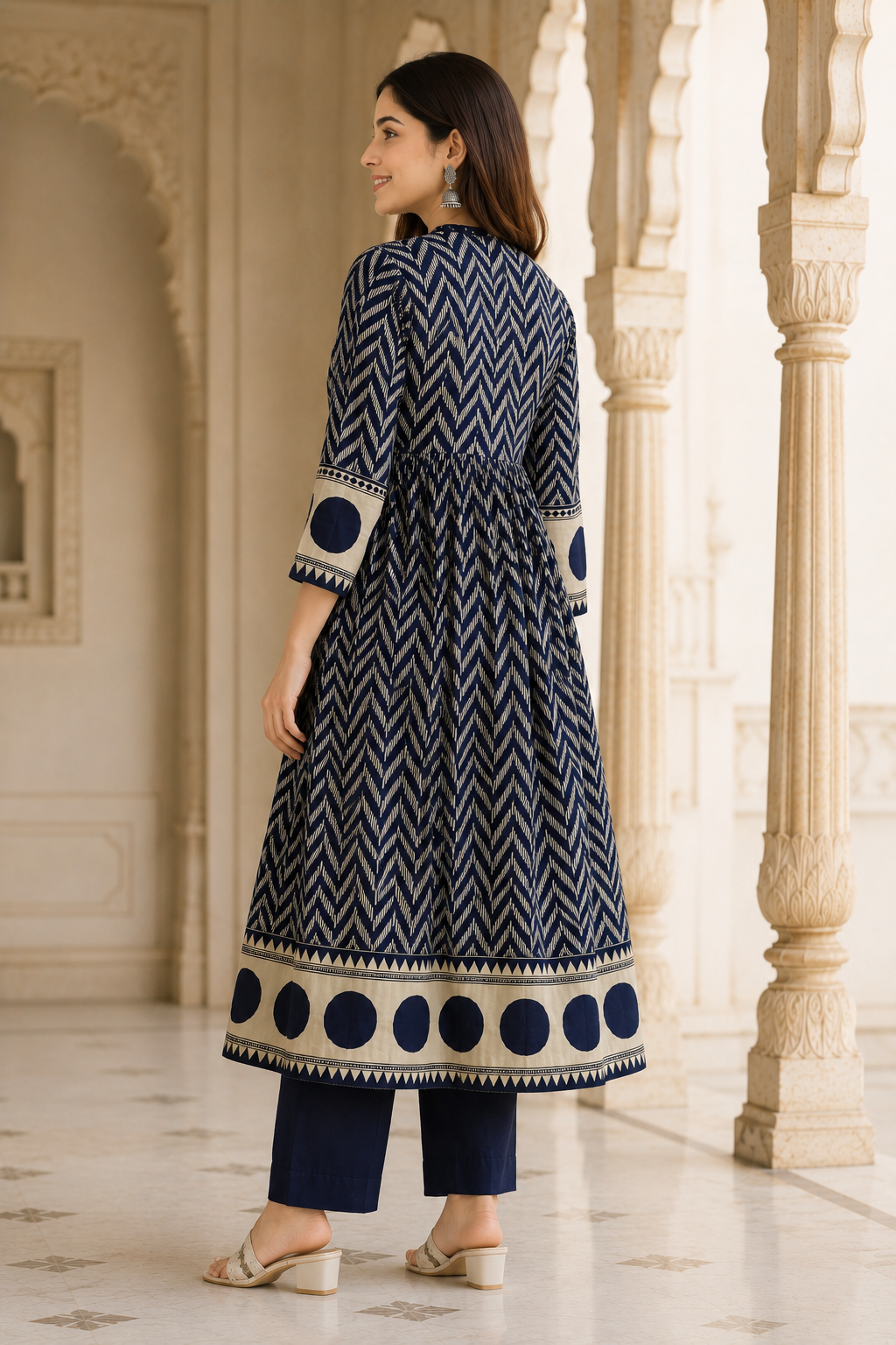 Women's Navy Blue Printed Kurta Pant & Dupatta Set