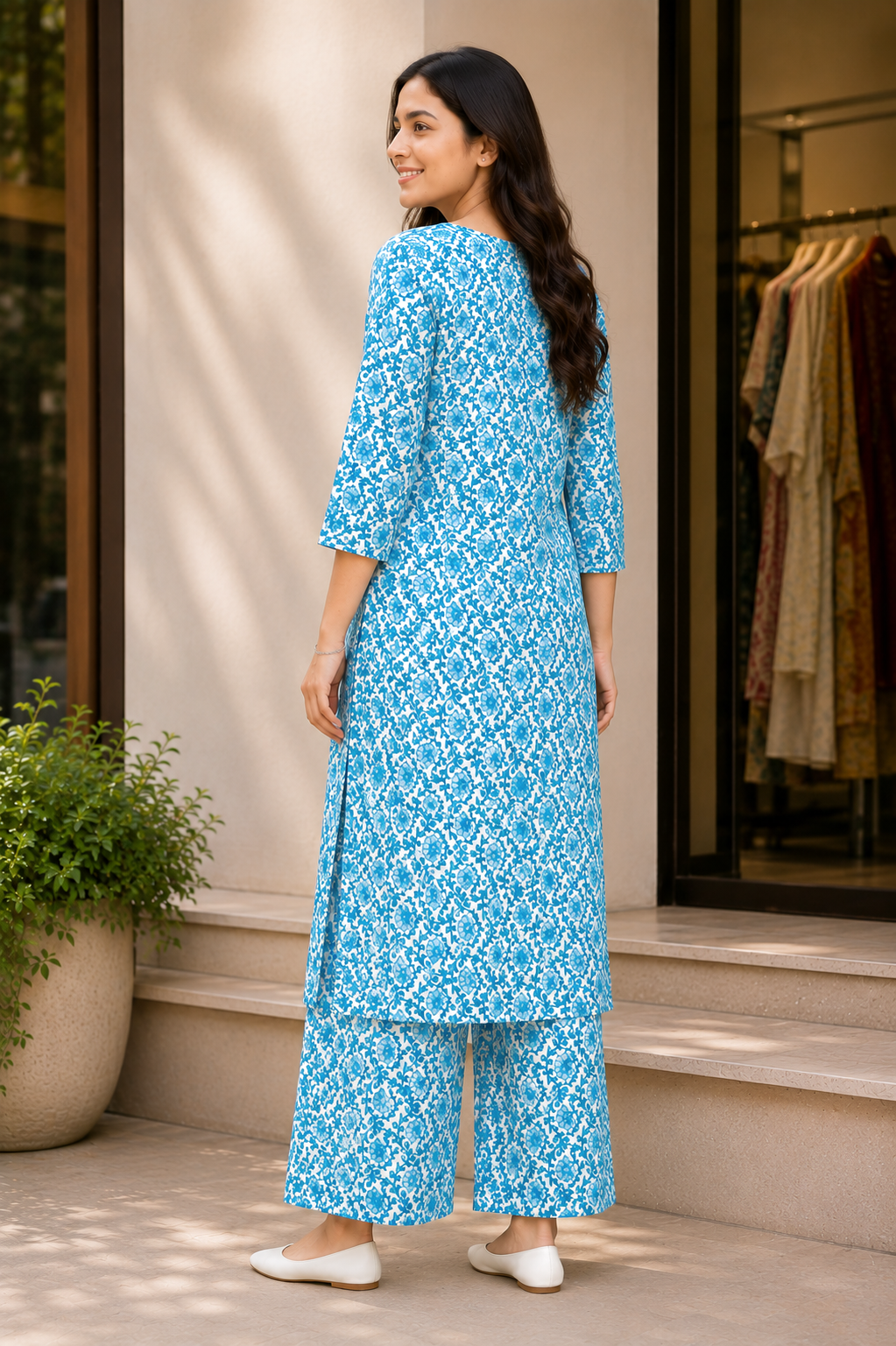 Women's Floral Printed Kurta Pant Set - White