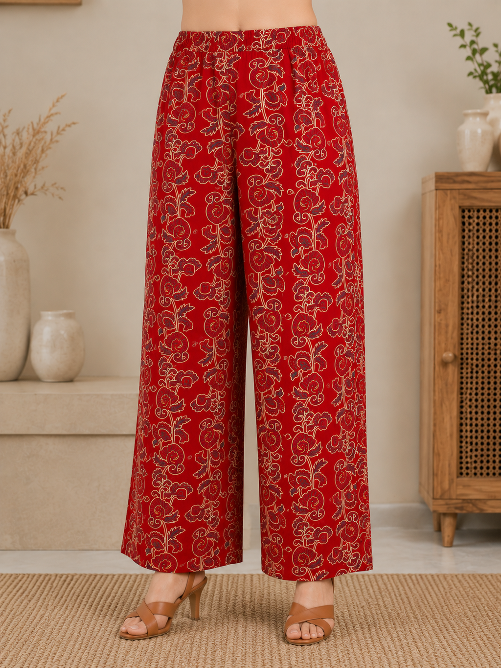 Women's Red Floral Printed Kurta Pant Co-Ord Set