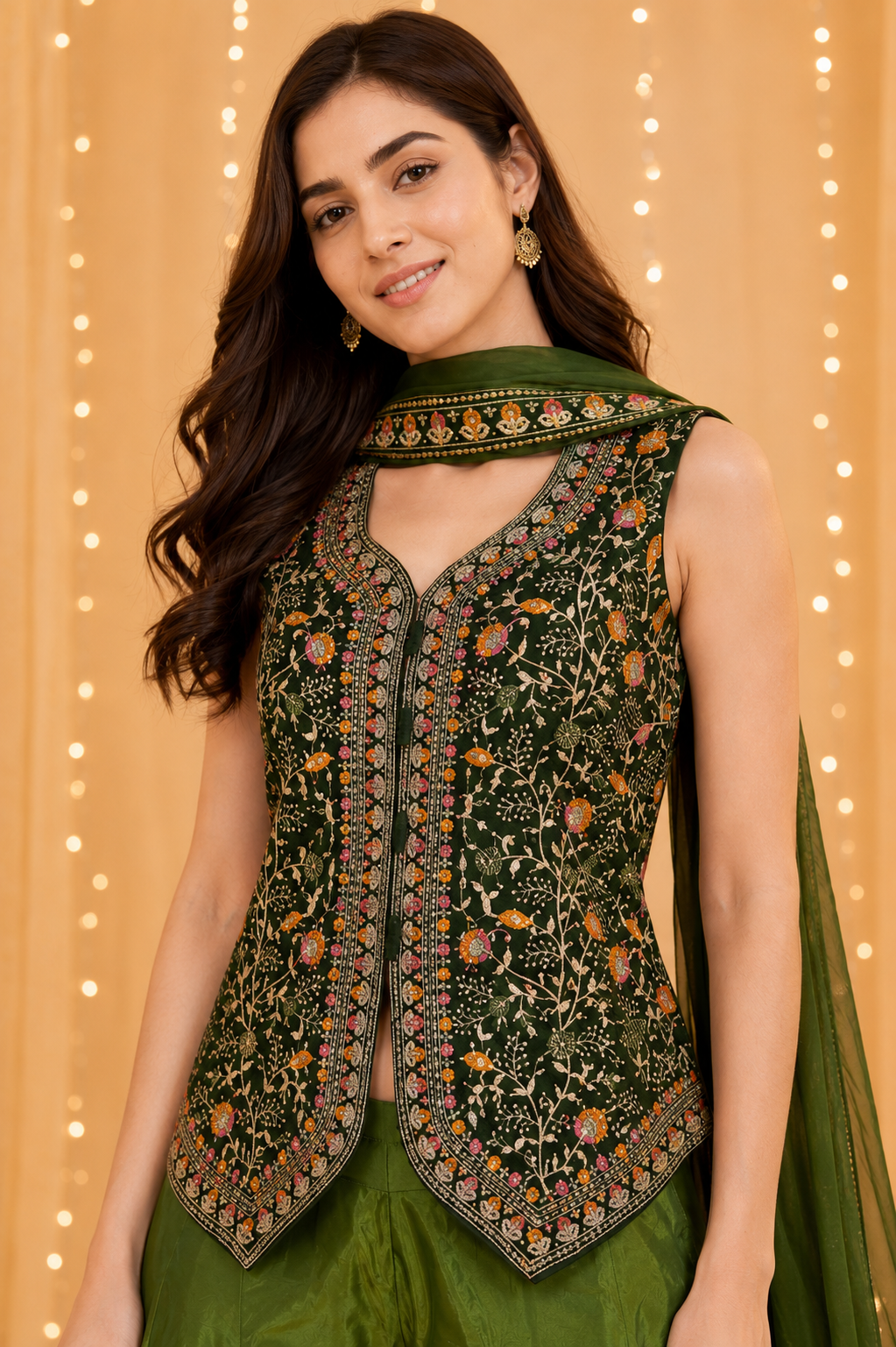 Olive Embroidered Sharara Set